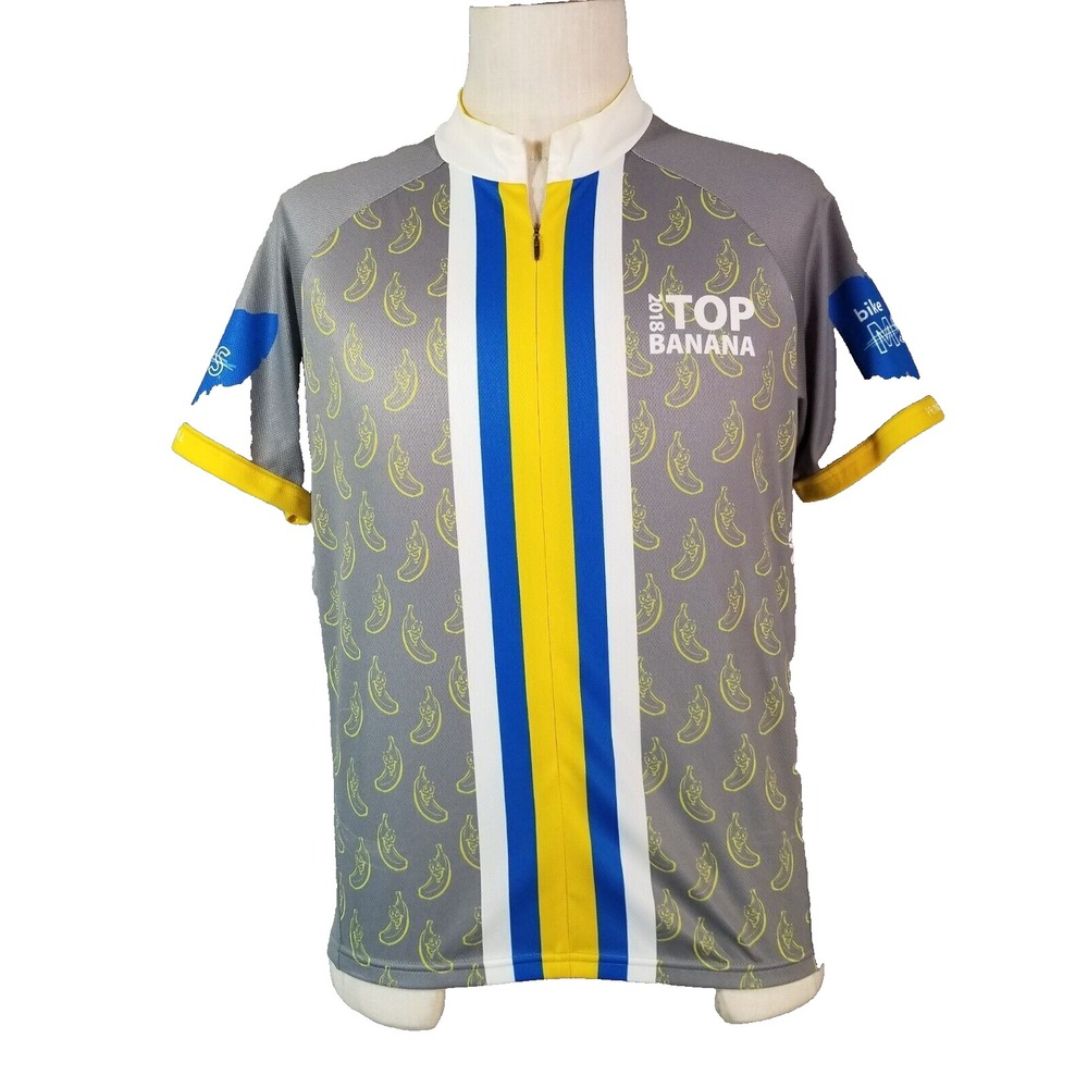 Primal Cycling Jersey Men Large Gray Top Banana Bike MS Full Zip Breathable